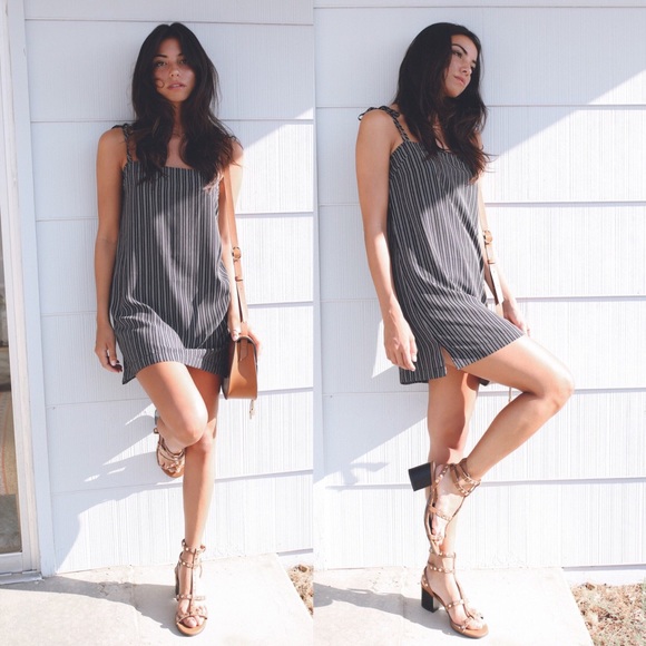 Navy Stripe Strap Tie Slip Dress - Picture 2 of 2